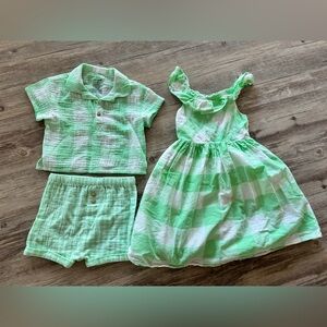 Mint green gingham matching sibling set